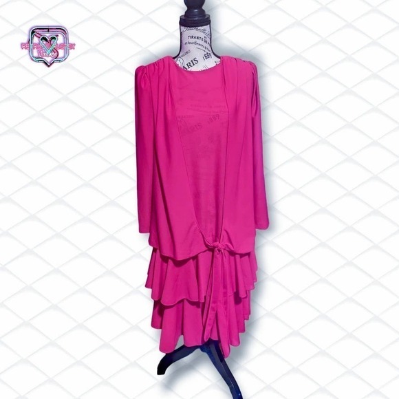 VINTAGE 80s Barbie Hot Pink Chiffon Ruffle Party Dress , Size 8 - Picture 8 of 10